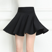 2026春季 半身裙蓬蓬裙松紧腰弹力百褶短裙高腰黑色伞裙大摆裙 新款