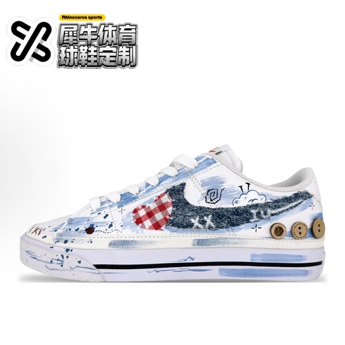 【定制球鞋】Nike Court Legacy 纽扣牛仔 涂鸦 蓝白 DH3161-101