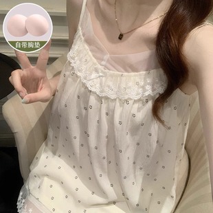 吊带睡衣女款 夏季 2025新款 性感纯欲带胸垫蕾丝花边甜美家居服套装