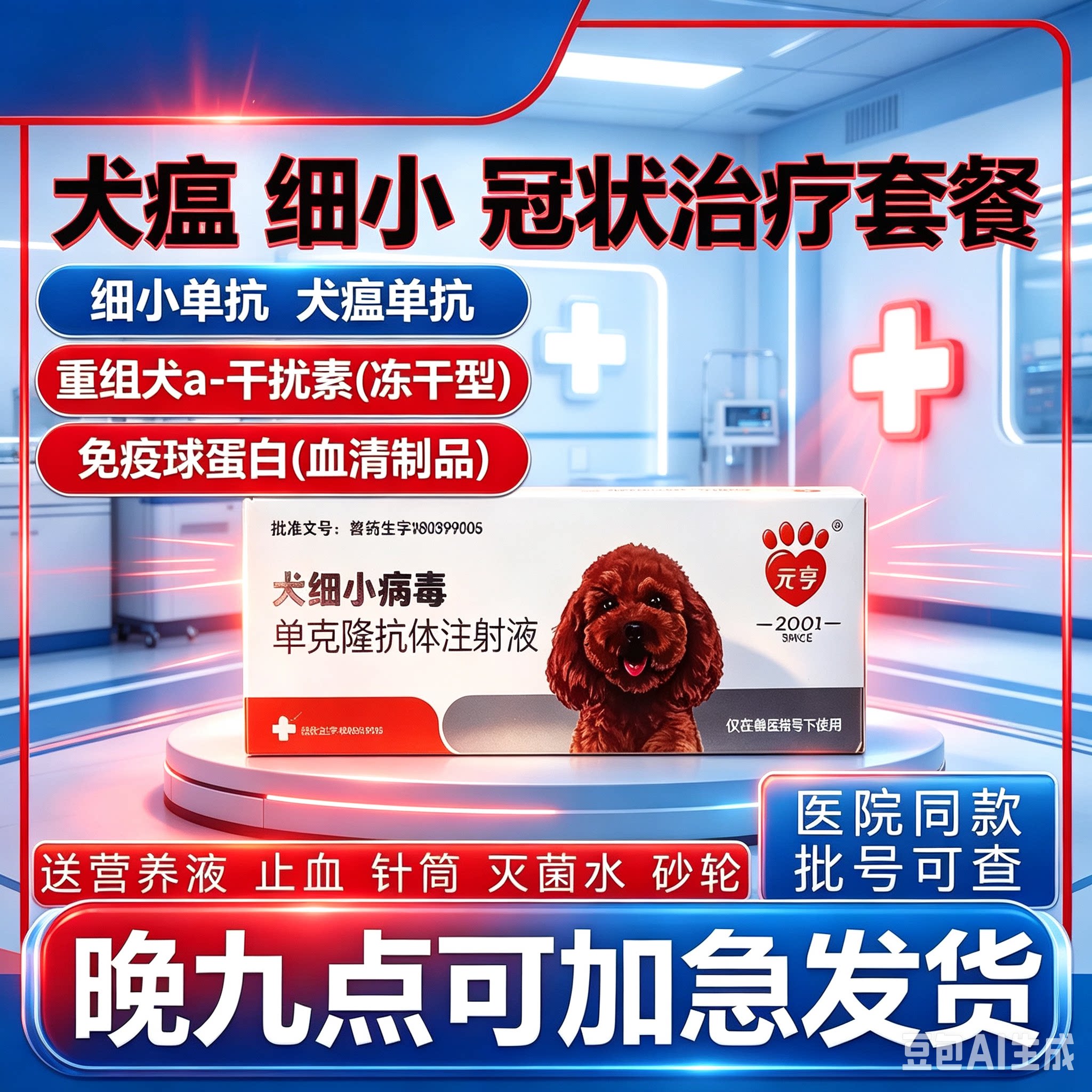 世纪元亨细小单抗克隆抗体干扰素专用药品犬瘟治疗套餐血清狗瘟热