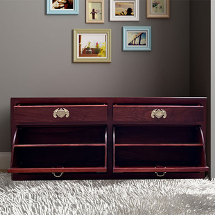 玄关进门电梯入户换鞋凳实木家用收纳中式门口薄款翻斗式鞋柜定制