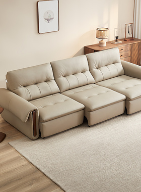 全友家居门店同款 22960G 头层真黄牛皮一字型电动功能皮艺沙发床