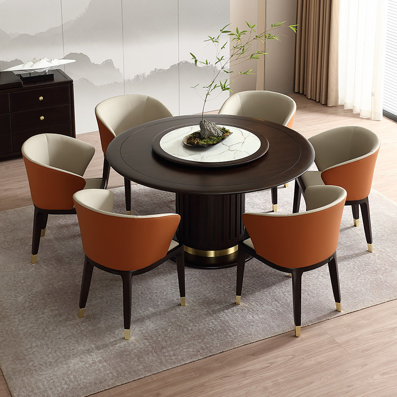 全友家居 门店同款 京鸿系列 东方风 801206 实木圆形餐桌椅组合