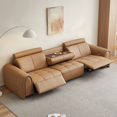 全友家居门店同款 20917G 直排一字型头层牛皮双电动功能皮沙发