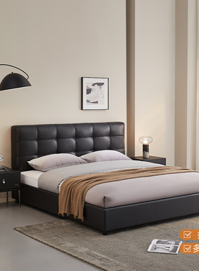 全友家居门店同款 93618AB 华夫格真牛皮双人皮艺软床1.5 1.8米