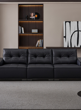 全友家居门店同款 极简风 22970 头层真黄牛皮一字型直排皮艺沙发