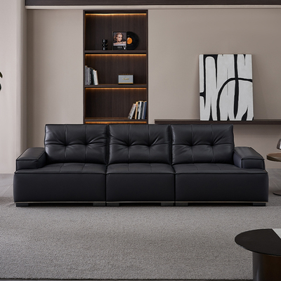 全友家居门店同款 极简风 22970 头层真黄牛皮一字型直排皮艺沙发