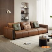 直排一字型全真头层黄牛皮沙发 205023AB 全友家居门店同款 轻奢风