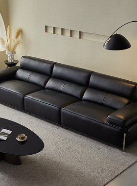 全友家居门店同款极简风 205015AB 头层全真牛皮一字型直排皮沙发