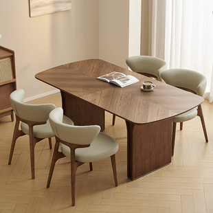 全友家居门店同款 复古风 FY0030 实木胡桃木皮拼花木面条形餐桌