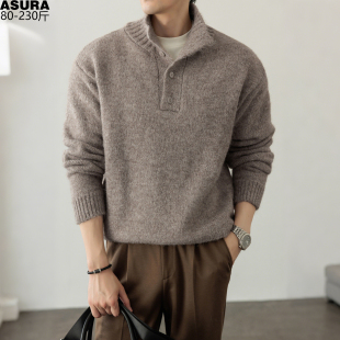 重磅半开衫 潮胖子宽松老钱风秋冬打底帅气 针织毛线衣男加肥加大码