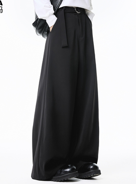 腰带垂坠感西裤长裤男加肥加大码潮流胖子宽松直筒秋季中性风2025