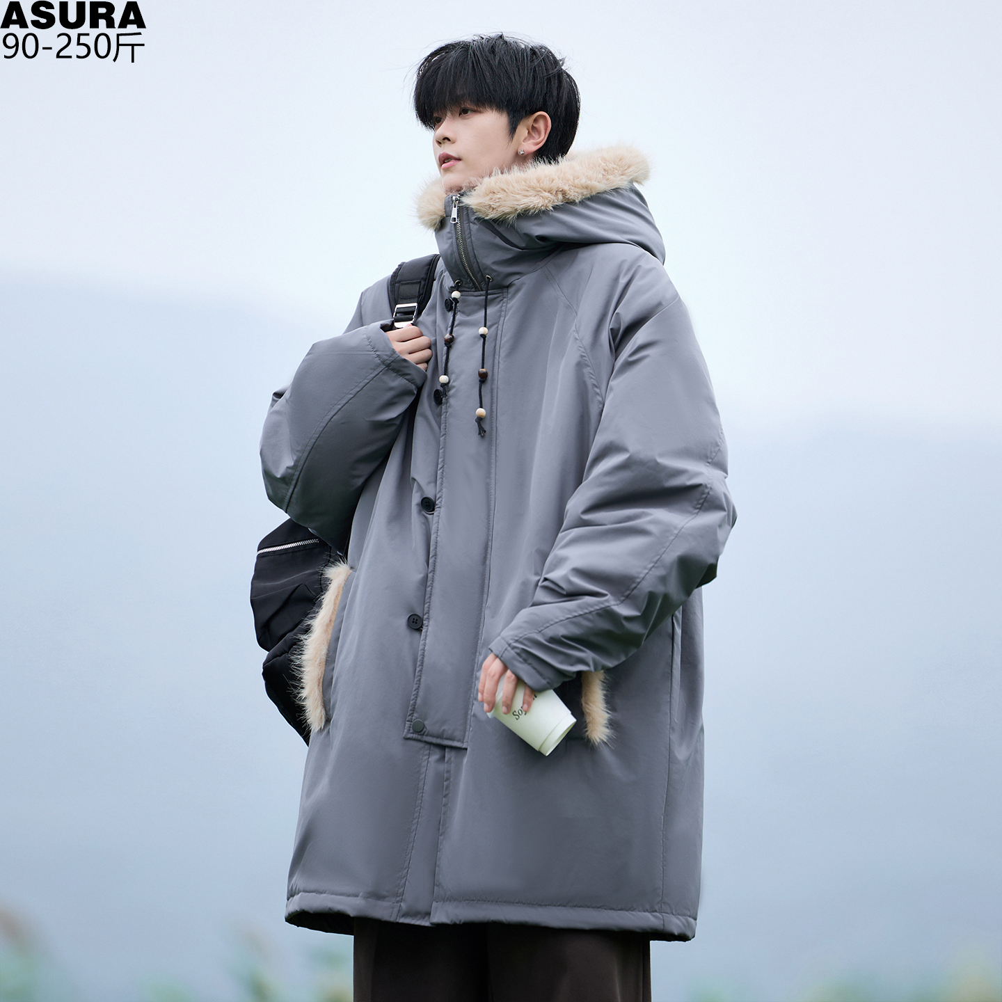 中长款毛里冬装棉衣棉服袄男加肥加大码潮牌胖子宽松百搭厚款时尚