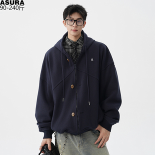 连帽开衫卫衣男加肥加大码潮胖子宽松设计感小众春季新品美式外套