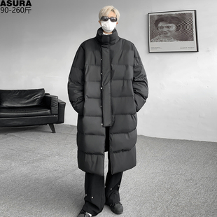 oversize过膝中长款棉衣棉服袄男哑光PU冬装宽松潮牌胖子百搭青年