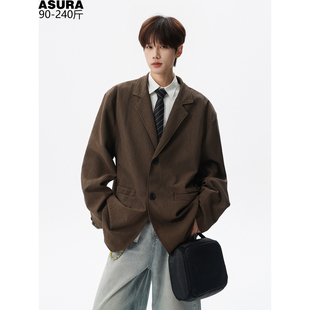 外套 装 廓形肌理感西服男加肥加大码 潮流胖子宽松复古痞帅街头春季