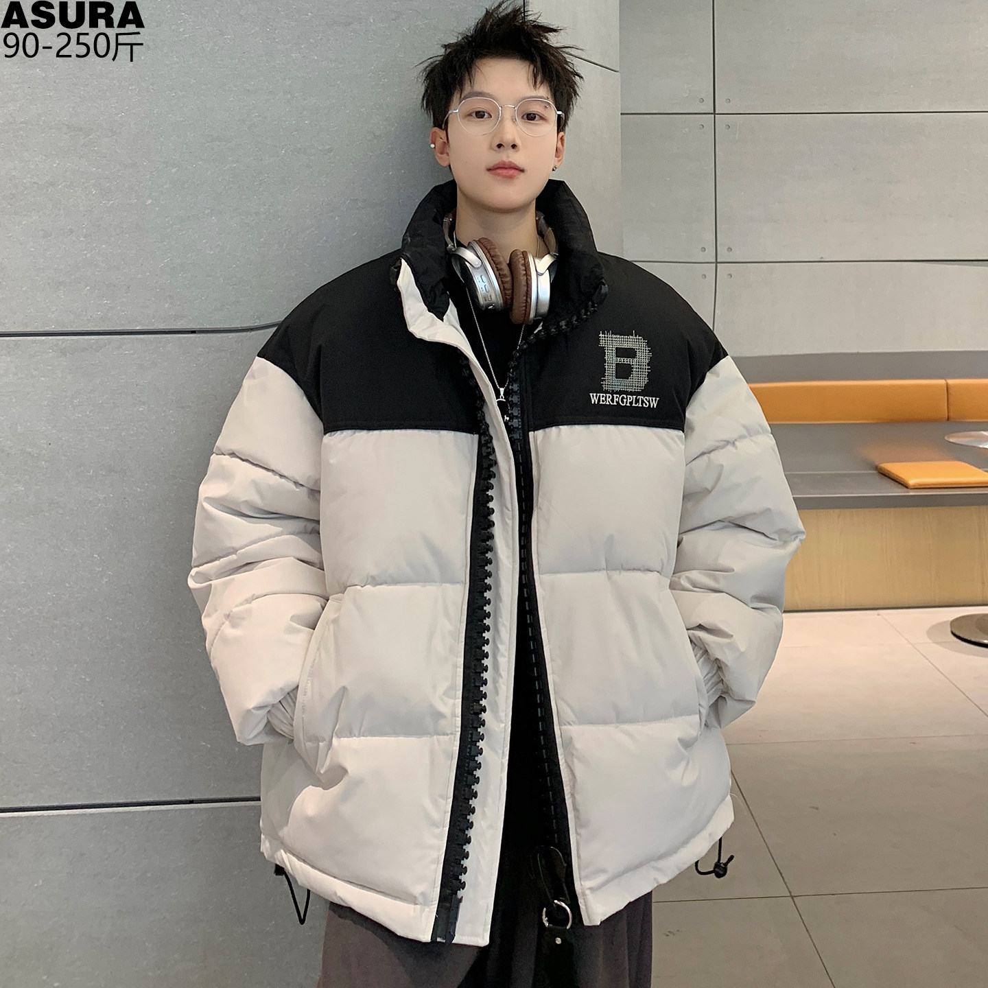 加厚保暖大码男字母刺绣面包服