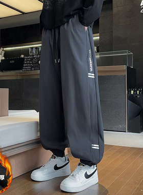 加绒厚运动弹力束脚裤小脚长裤男加肥加大码潮流胖子宽松冬季保暖