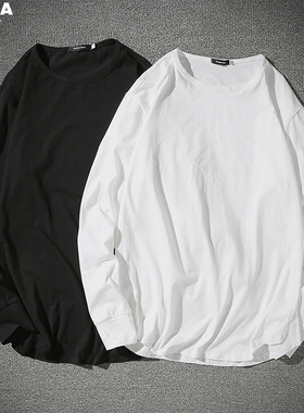 露指长袖t恤男加肥加大码中长薄款体恤纯棉潮胖子宽松打底衫春秋