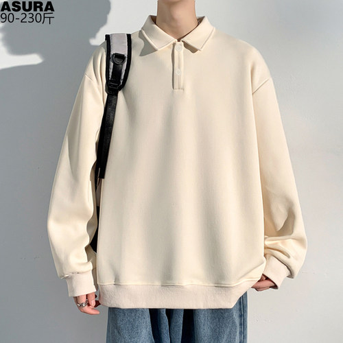 纯色翻领长袖男大码Polo衫秋装
