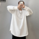 体纯色百搭打底衫 潮牌胖子宽松春装 t恤男加肥加大码 开叉露指长袖