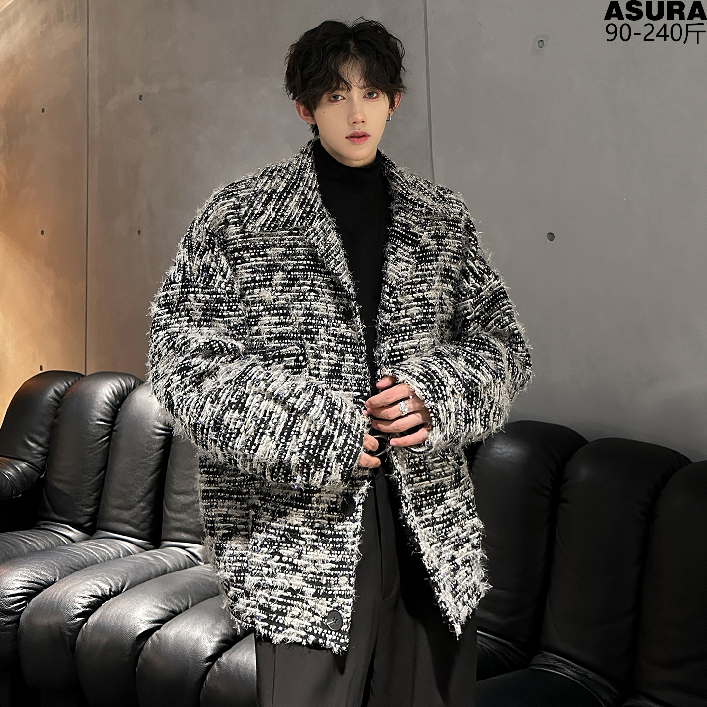 毛边毛呢男夹克加肥加大码潮胖子宽松时尚痞帅设计感个性秋冬外套