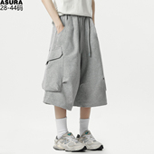 夏季 弹力工装 潮胖子宽松阔腿运动卫裤 男加肥加大码 做旧 七分中短裤