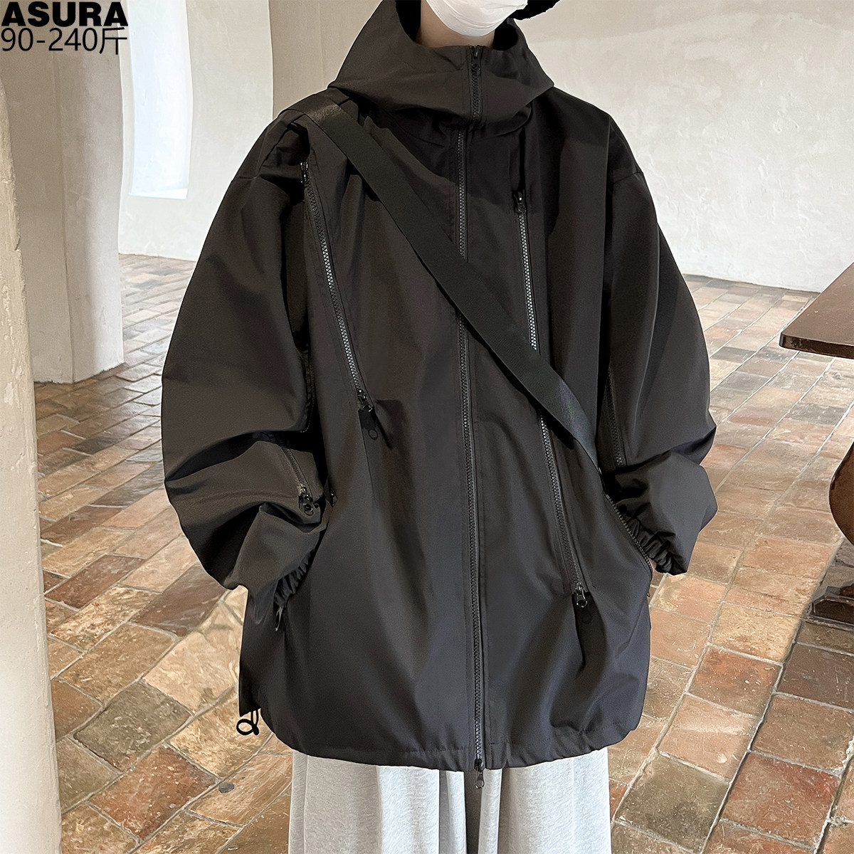 拉链工装夹克男加肥加大码潮流胖子宽松高街冲锋衣服袄春秋季街头_虎窝淘