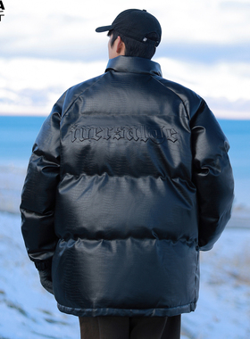 钢印字母PU皮棉衣棉服袄男加肥加大码潮流胖子宽松美式街头冬天装