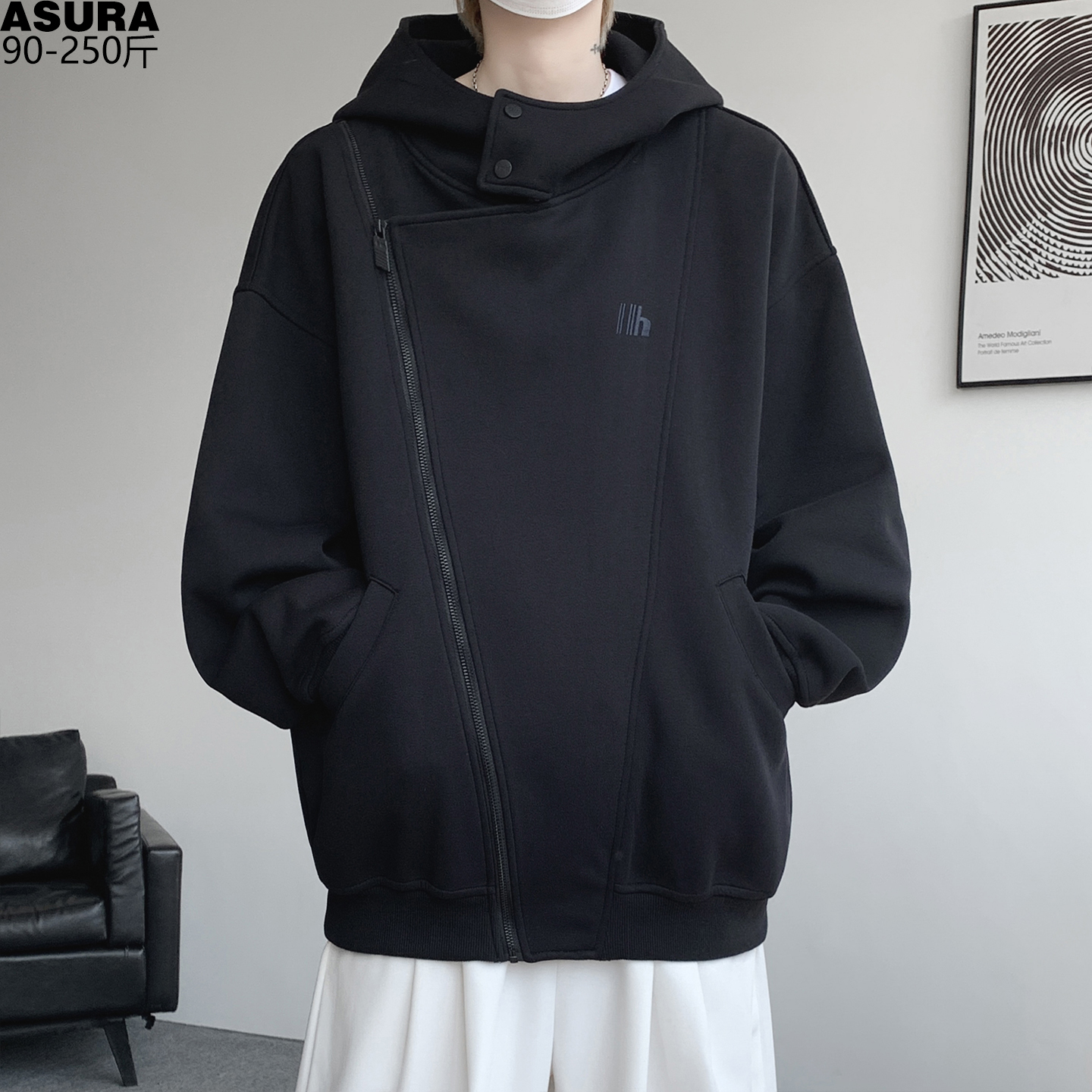 双拉链开衫卫衣男加肥加大码潮牌胖子宽松重磅秋天装个性情侣同款