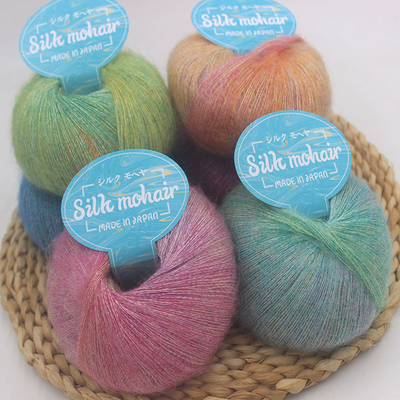 手编真丝马海毛线段染桑蚕丝毛线