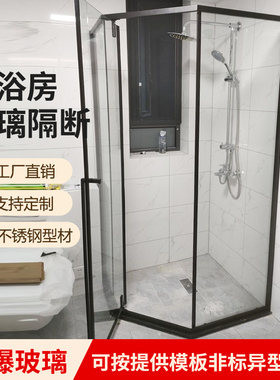 不锈钢窄边框黑色菱形钻石型干湿分离隔断淋浴房玻璃洗澡房卫生间