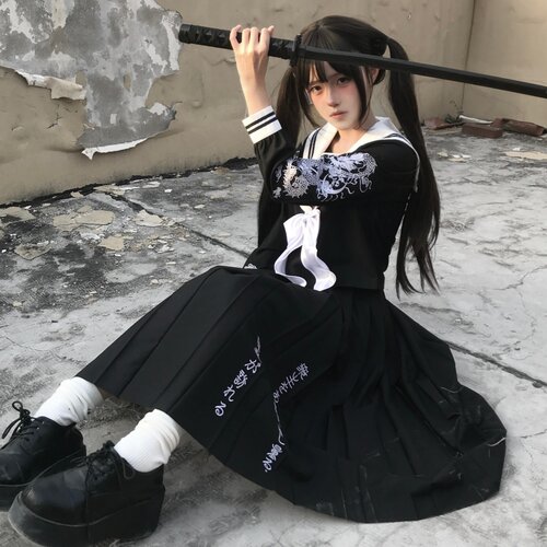 【白衫一裙】麒麟原创jk制服裙暗黑不良长裙正版水手服长袖套装