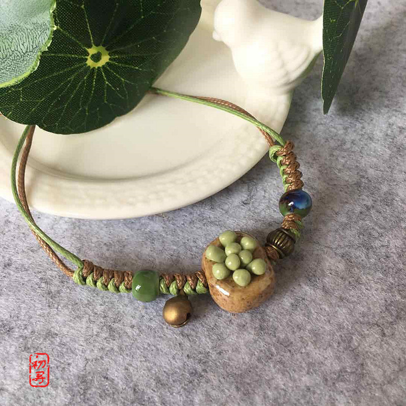 铃铛陶瓷甜美风编织可调节手串