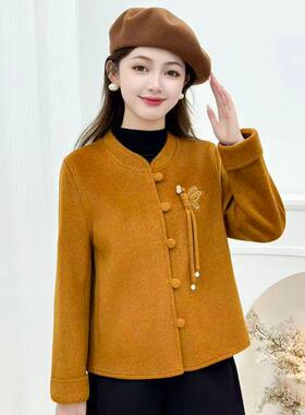 短款小香风绣花毛呢外套女今秋冬