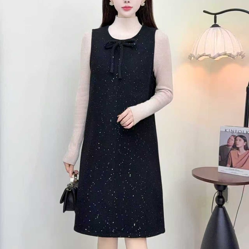 小香风毛呢连衣裙女今年春秋新款中长款大码圆领背心裙打底马夹裙,女装/女士精品,连衣裙,淘宝优惠券,粉丝福利购,淘宝优惠卷