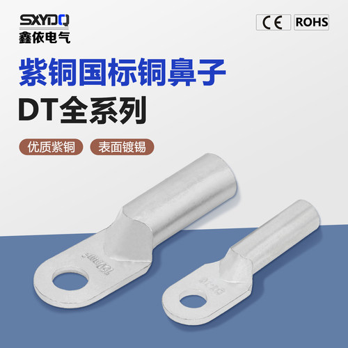 国标DT镀锡铜鼻子加厚紫铜端子