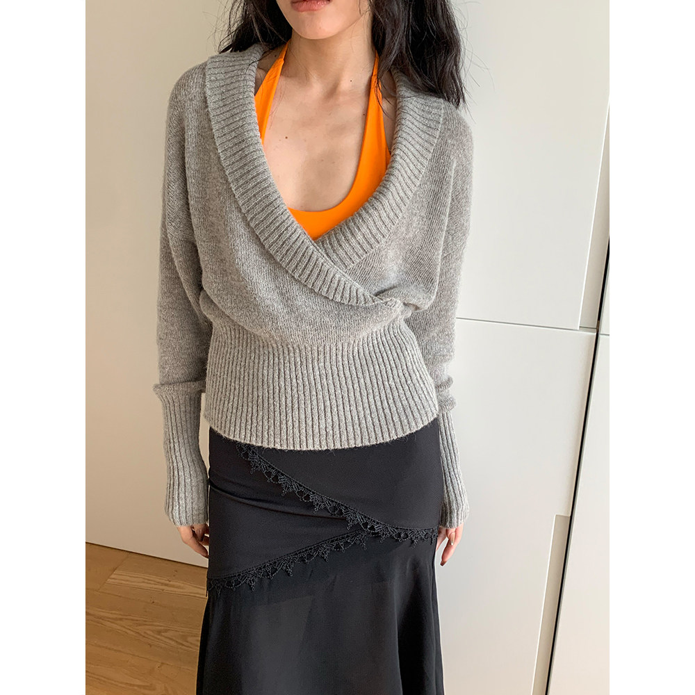 AMBOSC 春季新品设计感交叉V领套头毛衣百搭慵懒风长袖针织衫女,女装/女士精品,毛针织衫,淘宝优惠券,粉丝福利购,淘宝优惠卷