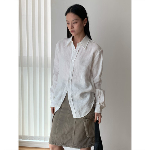 AMBOSC老钱风亚麻长袖衬衫女