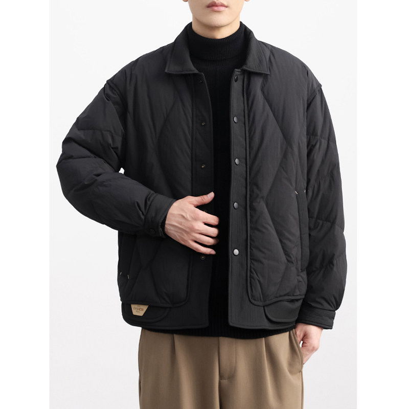 轻薄款羽绒服男士2025冬季新款夹克青少年加厚休闲衬衫式翻领外套