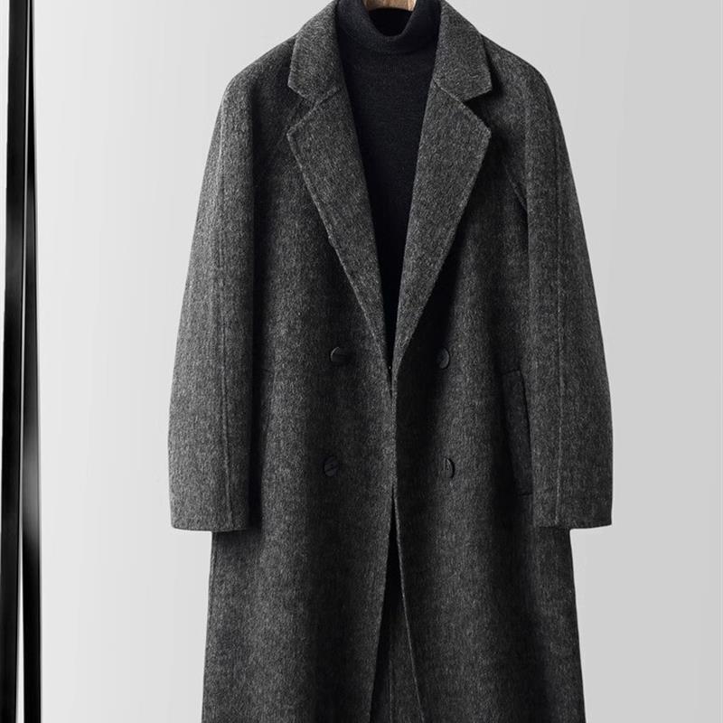 秋冬双面羊毛大衣男中长款青年修身非羊绒呢子双排扣风衣过膝外套