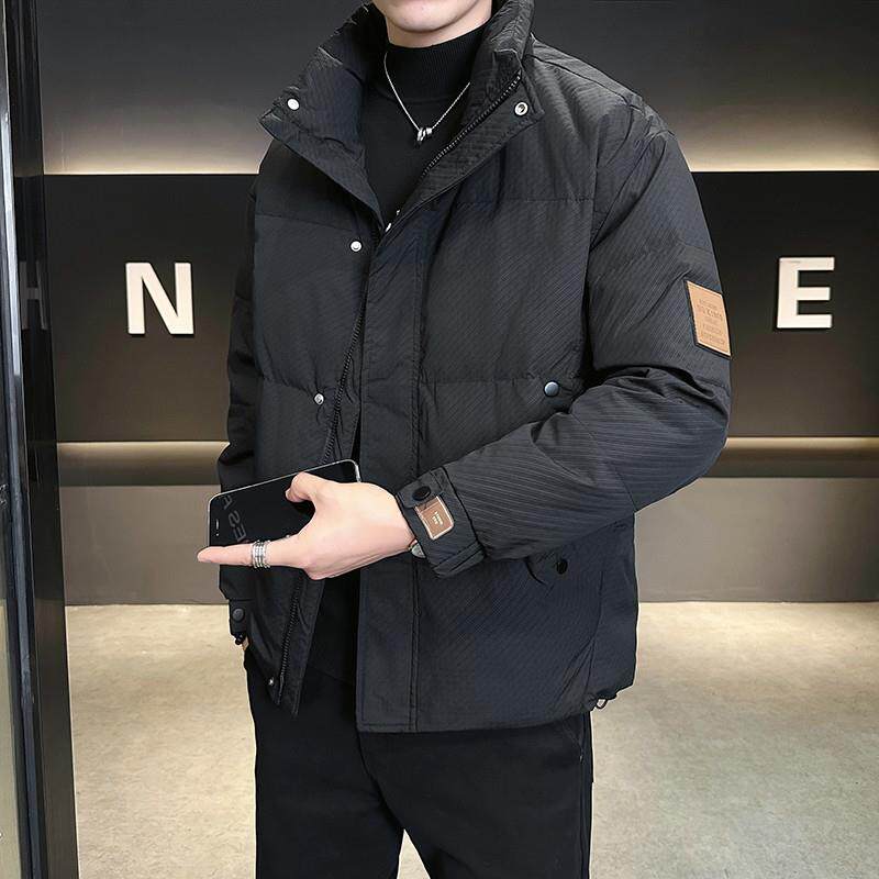 立领短款羽绒服男冬季2025新款宽松潮流加厚外套男款高端斜纹冬装