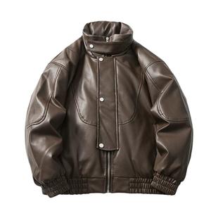 冬季美式复古PU皮衣羽绒服男街头宽松90白鸭绒保暖外套男休闲棉服