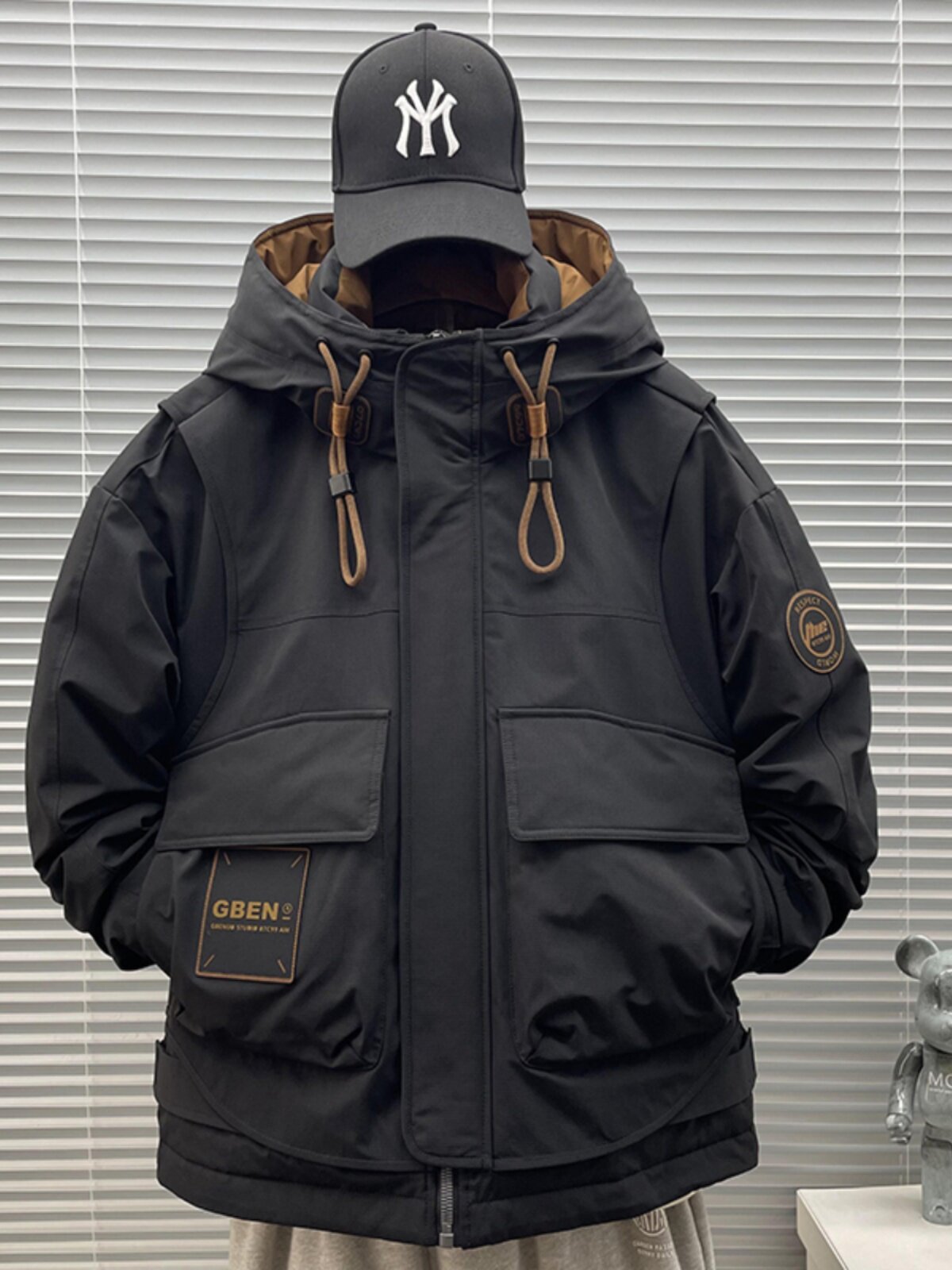 冬季新款工装羽绒服外套男士连帽休闲宽松潮牌加厚保暖山系夹克