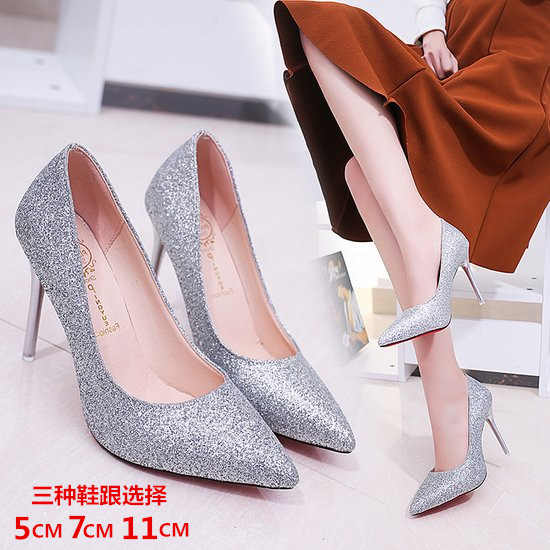 银色厘米宴会优雅风亮片高跟鞋