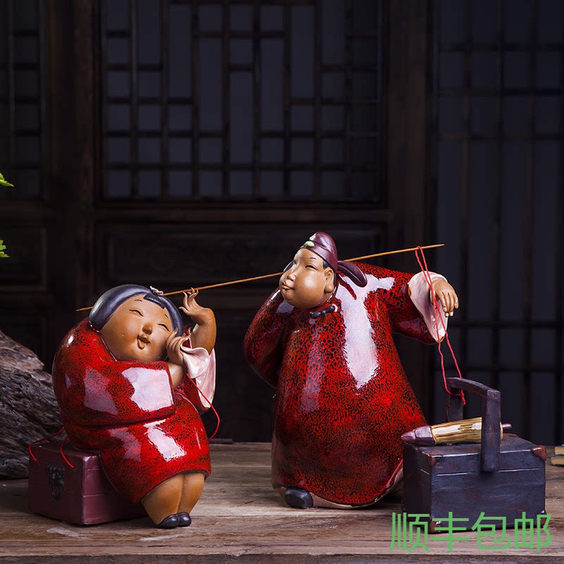 陶瓷公仔回娘家装饰摆件手工雕塑