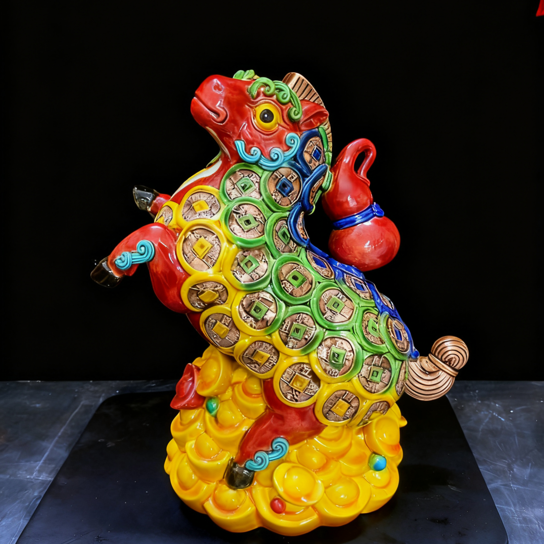 马年生肖手工雕塑交趾陶马上发财客厅家居装饰陶瓷摆件马到成功