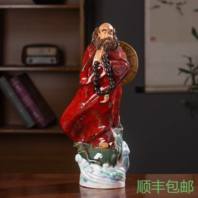 石湾公仔陶瓷达摩东渡摆件