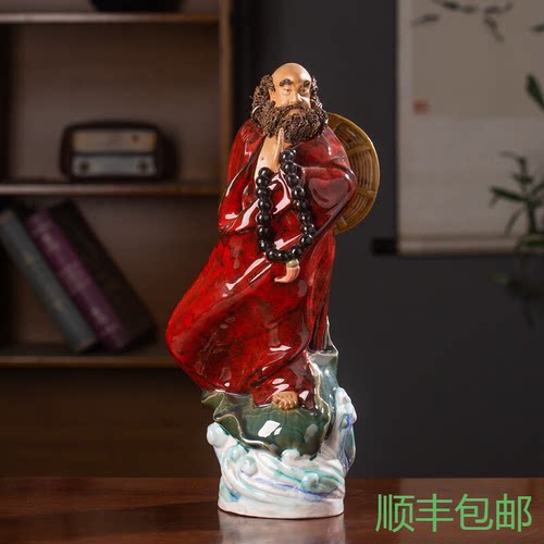 石湾公仔陶瓷达摩东渡摆件
