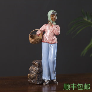 高温陶瓷盆栽园艺搭配摆件家居摆设新婚结婚装饰品采药人物春苗